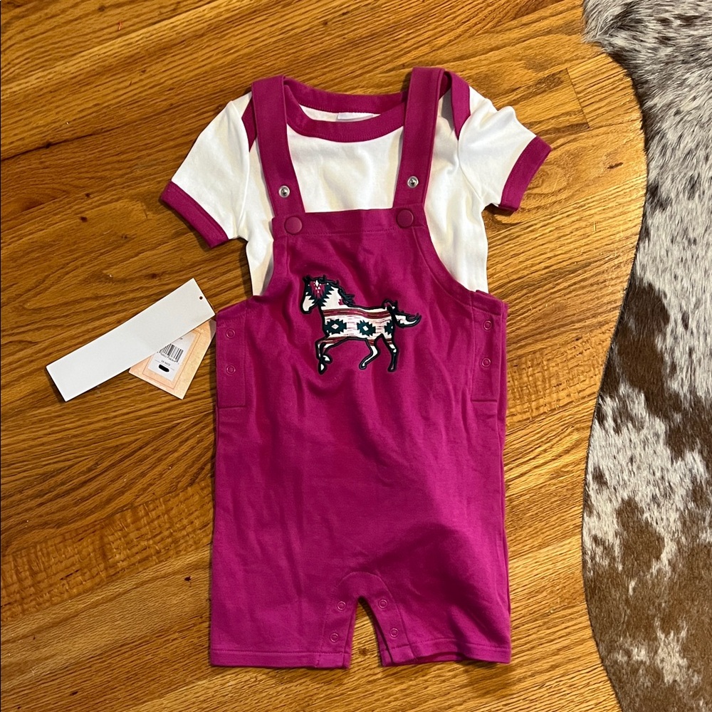Pink/magenta  Overalls with Horse Embroidery